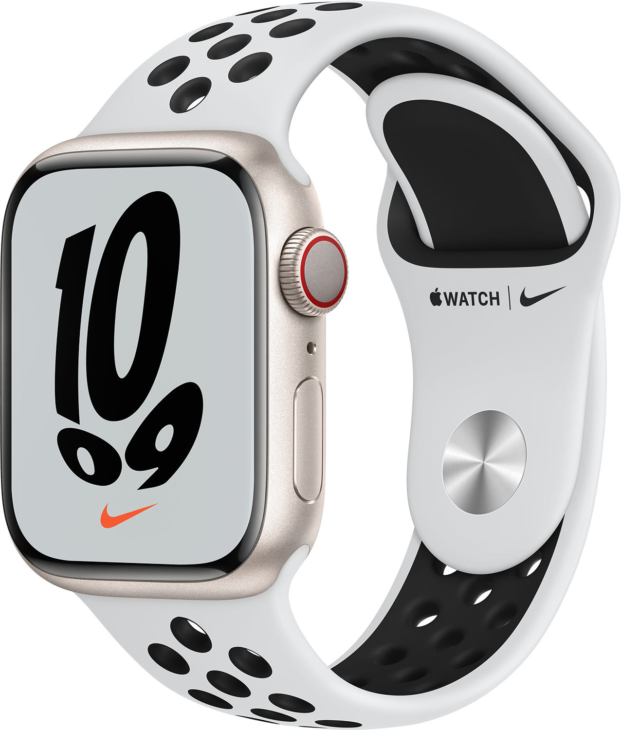 Aanbieding Apple Watch Series 7 Nike+ Cellular 41 Mm Zilver Aluminium / Platinum/zwarte Sportband - 0194252570340