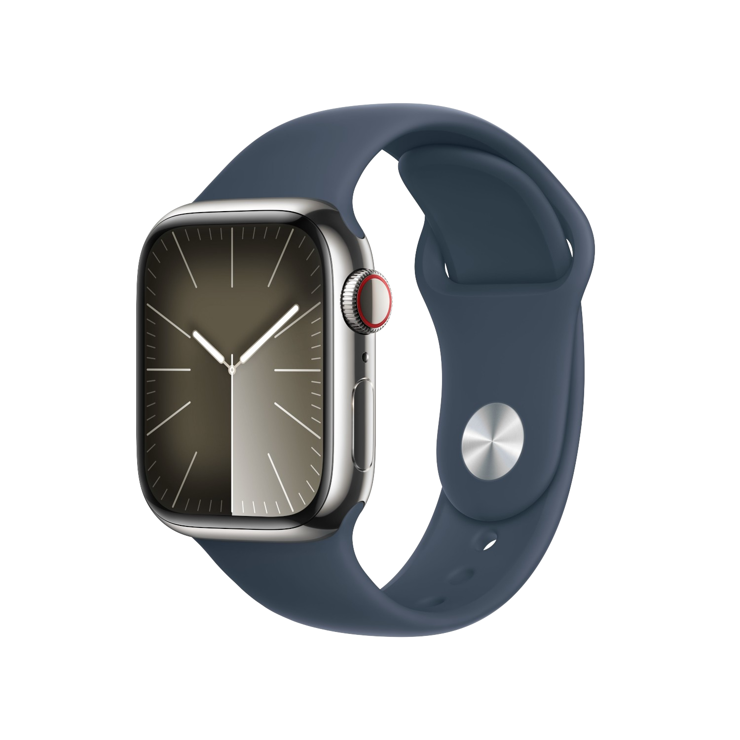 Aanbieding Apple Watch Series 9 Cellular 45 Mm Zilver Roestvrijstalen Case/stormblauw Sport Band - S/m - 0195949025242
